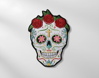 Sugar Skull Embroidered Patch – Large Iron-On Appliqué