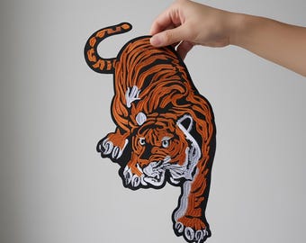 Large Crouching Tiger Back Patch, Embroidered Iron On Applique