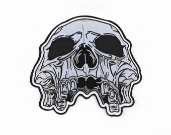 Large Skull Embroidered Iron-On Patch – Gothic Biker Jacket Vest Applique