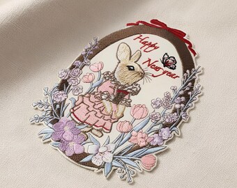 Bunny Floral Embroidered Iron-On Patch