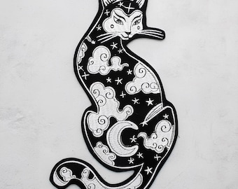 Cosmic Cat Embroidered Patch – Celestial Witchy Iron-On Applique