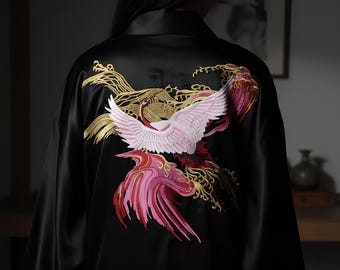 Pink and Gold Phoenix Embroidery for Custom Jacket