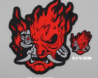 Cyberpunk Samurai Oni embroidery – Japanese cosplay fire demon design