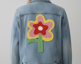 Large embroidered flower patch for custom jacket