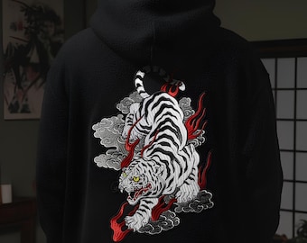 Parche bordado de tigre blanco – Tigre de fuego japonés, para planchar en la espalda de la chaqueta