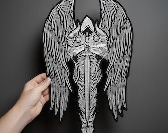 Angel Sword Embroidered Patch – Gothic Biker Vest Iron-On Applique