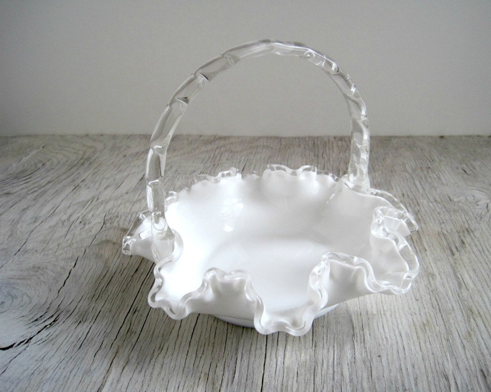Vintage Milk Glass Basket Silver Crest Fenton Etsy