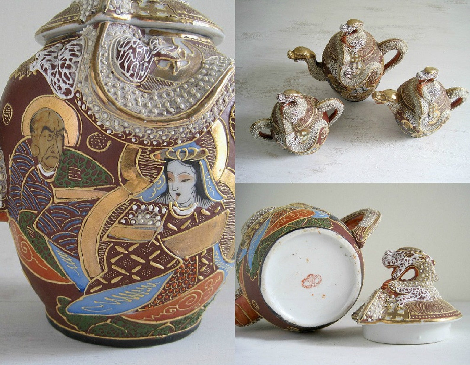 Vintage Japanese Satsuma Dragonware Tea Set Etsy