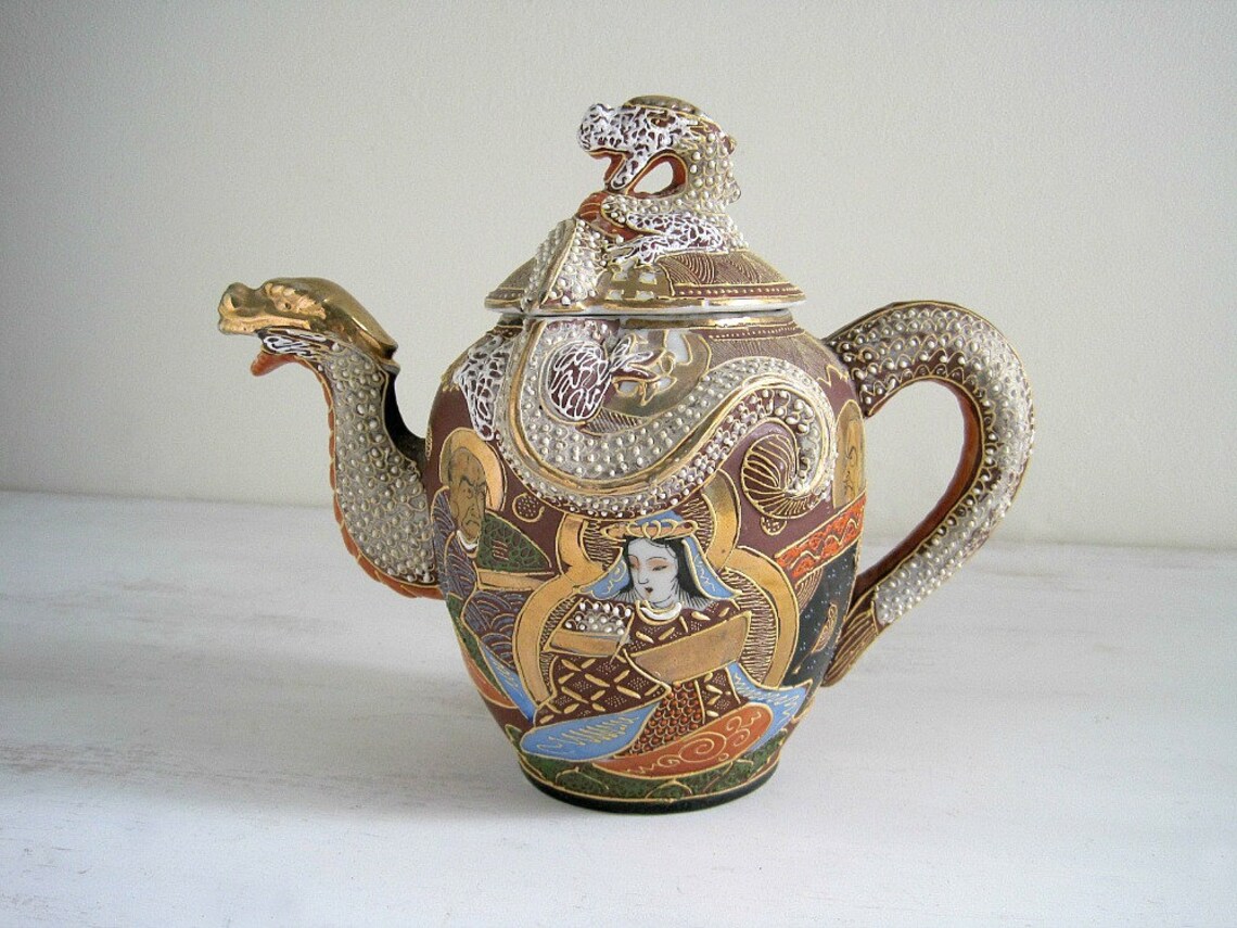 Vintage Japanese Satsuma Dragonware Tea Set Etsy