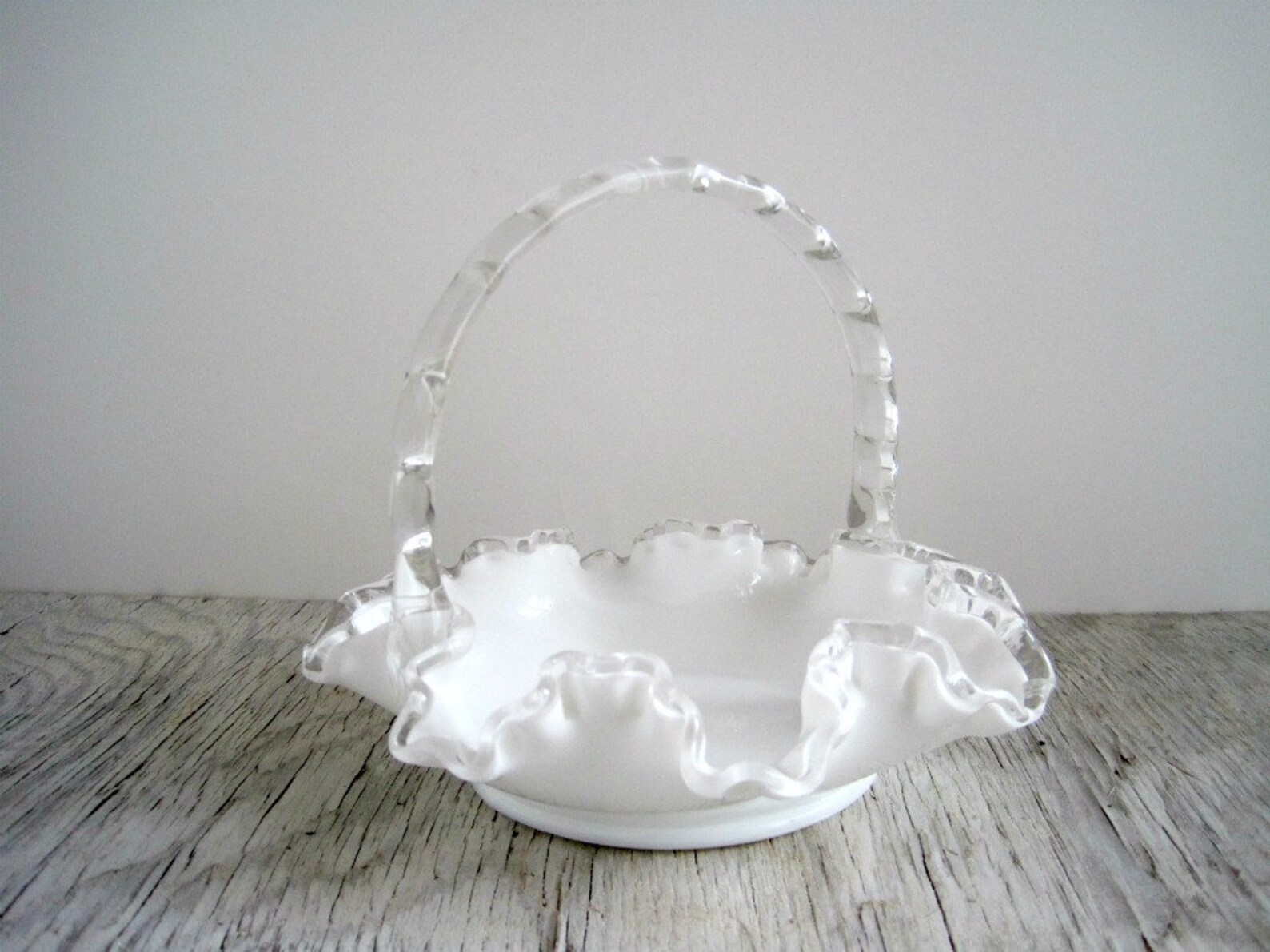 Vintage Milk Glass Basket Silver Crest Fenton Etsy