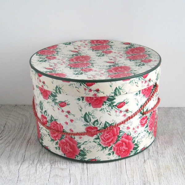 Vintage Hat Box - Pink Roses - Shabby Chic Cottage