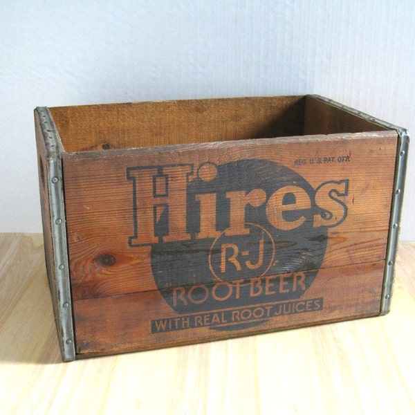 Vintage Wood Box Soda Crate - Hires Root Beer - Rustic Industrial