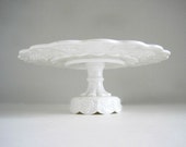 Vintage Milk Glass Pedestal Cake Stand - Paneled Grape - Westmoreland