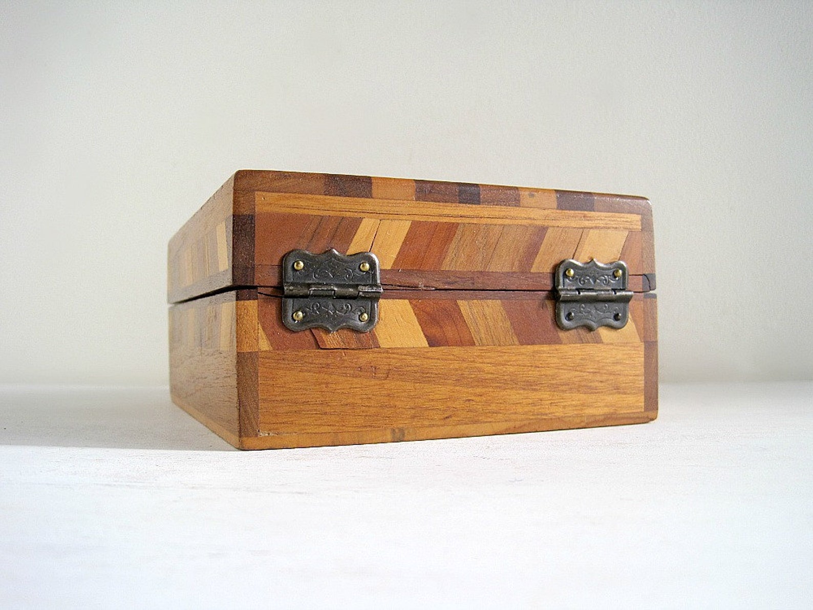 Vintage Inlaid Wood Box Mens Jewelry Box Trinket Box Etsy