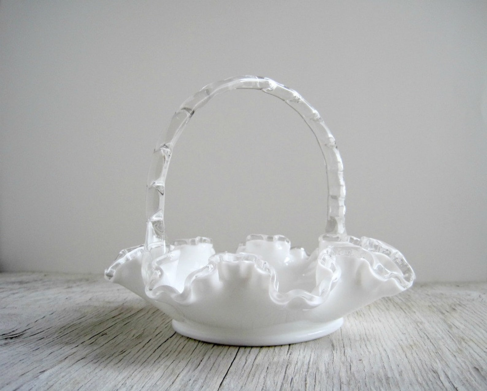 Vintage Milk Glass Basket Silver Crest Fenton Etsy