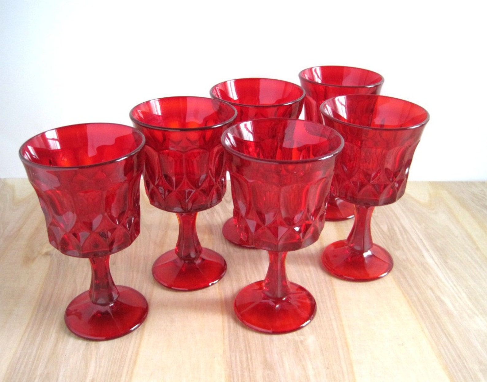Vintage Ruby Glass Water Goblets Red Glasses Set of 6 Etsy