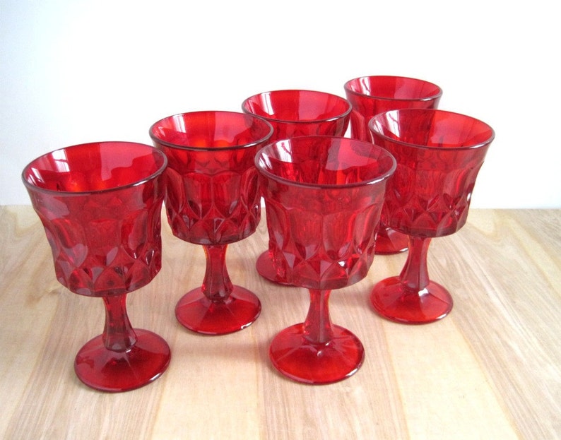 Vintage Ruby Glass Water Goblets Red Glasses Set Of 6 Etsy