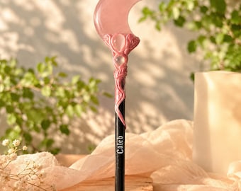 Moon Crystal Wand, Custom Pink Crystal Wand with Name, Cosplay Gift, Wizard's Gift