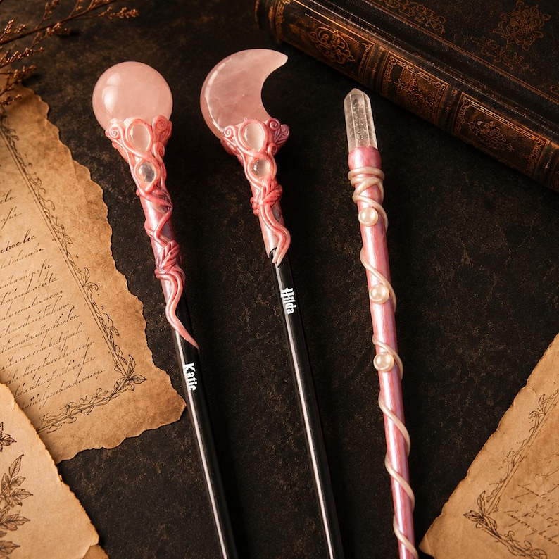 Moon Crystal Wand, Custom Pink Crystal Wand with Name, Cosplay Gift, Wizard's Gift image 9