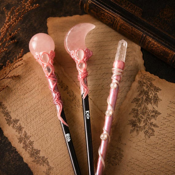 Moon Crystal Wand, Custom Pink Crystal Wand with Name, Cosplay Gift, Wizard's Gift