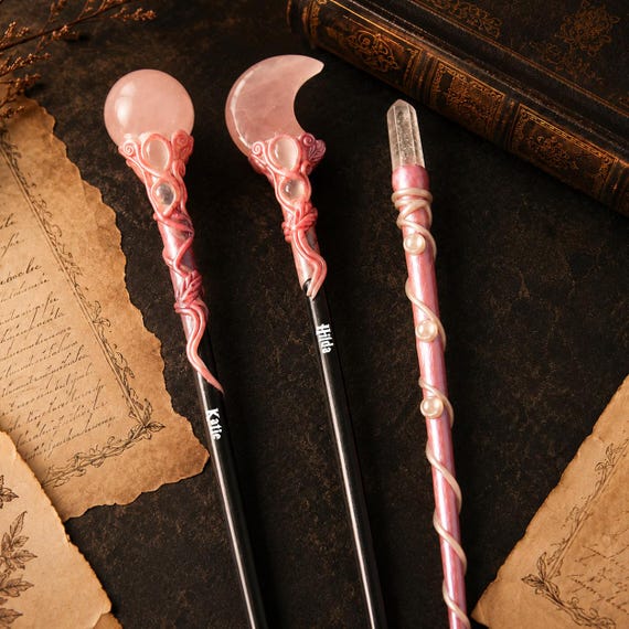 Custom Pink Crystal Wand with Name, Moon Crystal Wand, Cosplay Gift, Wizards Gift, Birthday Gift