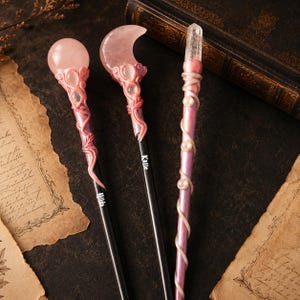 Moon Crystal Wand, Custom Pink Crystal Wand with Name, Cosplay Gift, Wizard's Gift image 2