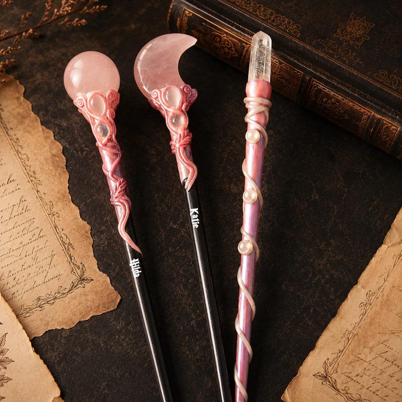 Moon Crystal Wand, Custom Pink Crystal Wand with Name, Cosplay Gift, Wizard's Gift image 2