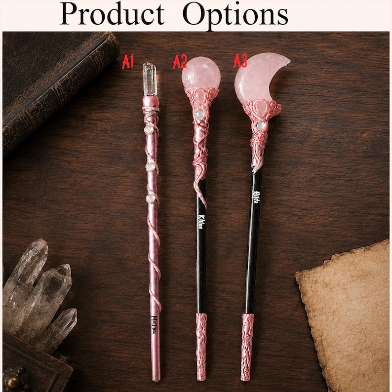 Moon Crystal Wand, Custom Pink Crystal Wand with Name, Cosplay Gift, Wizard's Gift image 13