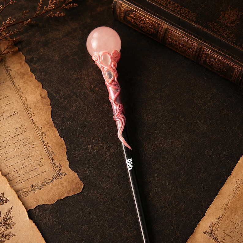 Moon Crystal Wand, Custom Pink Crystal Wand with Name, Cosplay Gift, Wizard's Gift image 3
