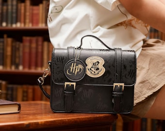 Bolso de piel sintética con insignia de escuela de magia, bolso cruzado de bruja, bolso de mano de piel sintética DIY, regalo para fans de Harry Potter, regalo para ella.
