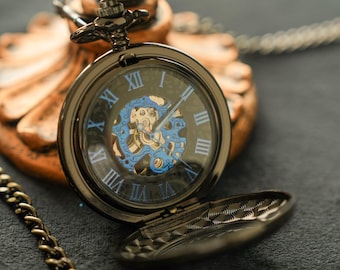 Orologio da tasca meccanico personalizzato, stile steampunk inciso, regalo per marito, regalo di anniversario per marito/fidanzato