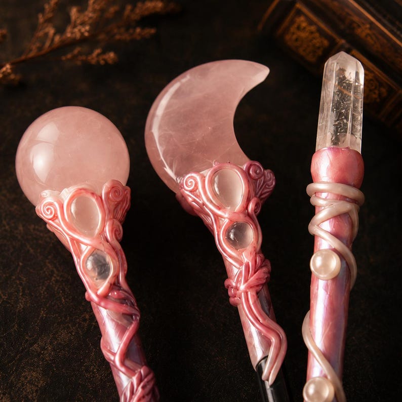 Moon Crystal Wand, Custom Pink Crystal Wand with Name, Cosplay Gift, Wizard's Gift image 5