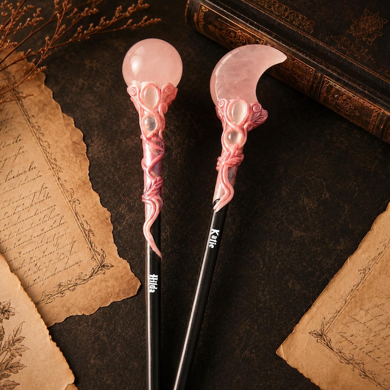Moon Crystal Wand, Custom Pink Crystal Wand with Name, Cosplay Gift, Wizard's Gift image 8
