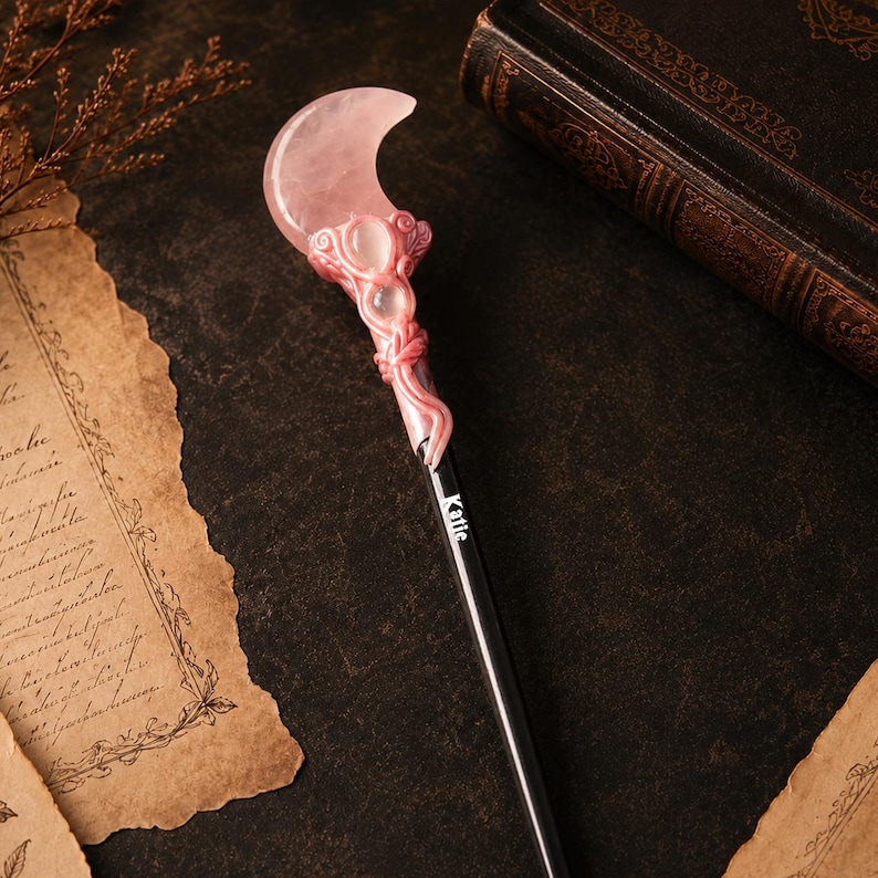 Moon Crystal Wand, Custom Pink Crystal Wand with Name, Cosplay Gift, Wizard's Gift image 4