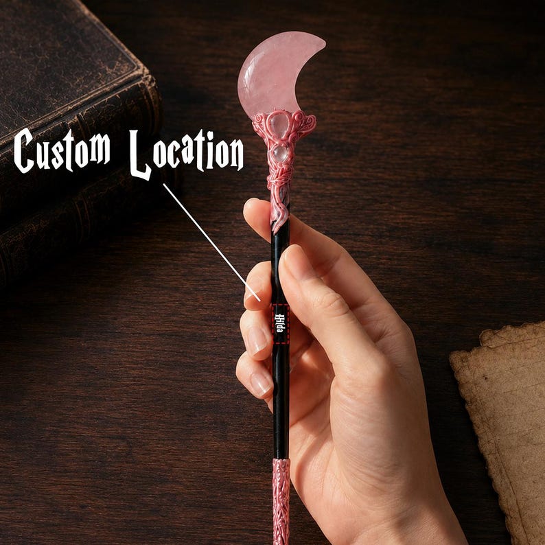 Moon Crystal Wand, Custom Pink Crystal Wand with Name, Cosplay Gift, Wizard's Gift image 11
