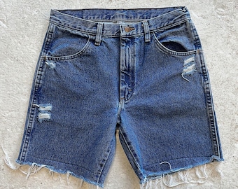 Vintage Rustler Distressed Cutoffs | Size 30 | 90s Denim Shorts Jorts Mens Womens Medium Wash