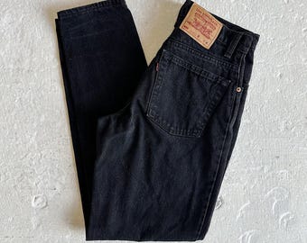 Vintage 90s Womens Levis 550 Black Jeans | Size 27 28 x 31 | 80s Relaxed Fit High Rise Tapered Leg Made in USA