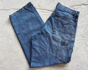 Vintage Wrangler Originals Carpenter Jeans | Size 33 x 30 | Light Wash 90s 2000s Mens