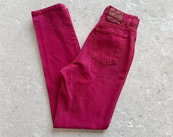 Vintage Womens Levis 501 Jeans | Size 26 x 32 | 80s 90s High Rise Tapered Leg Made in USA Dyed Magenta Pink