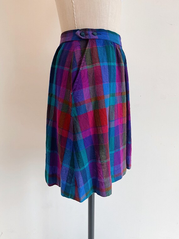60s Vintage Colorful Plaid Mini Skirt Size 26 wai… - image 5
