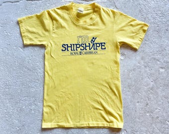 Camiseta vintage con forma de barco de Royal Caribbean, talla S pequeña, con un solo pespunte.