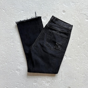 Vintage Distressed Faded Black Jeans Size 32 x 27 Straight Leg High Rise Holes 90s Mens Womens