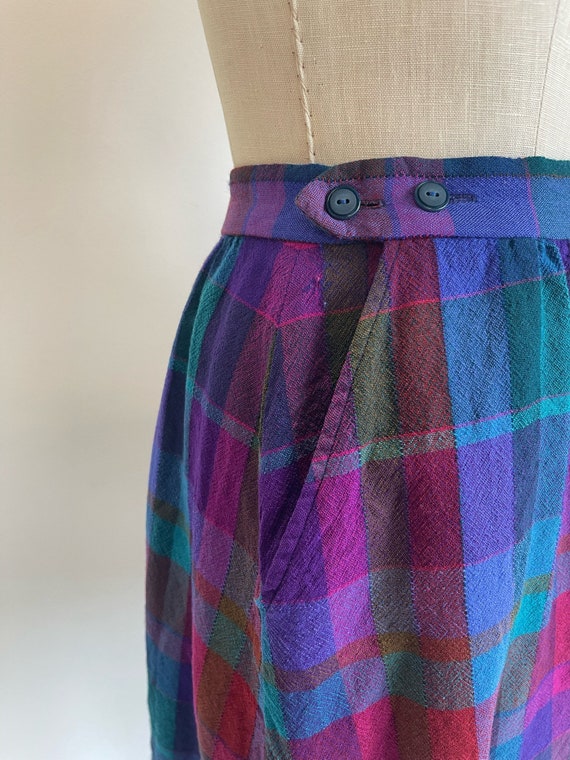 60s Vintage Colorful Plaid Mini Skirt Size 26 wai… - image 4