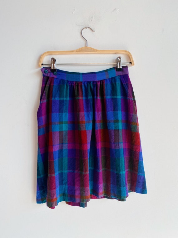 60s Vintage Colorful Plaid Mini Skirt Size 26 wai… - image 3
