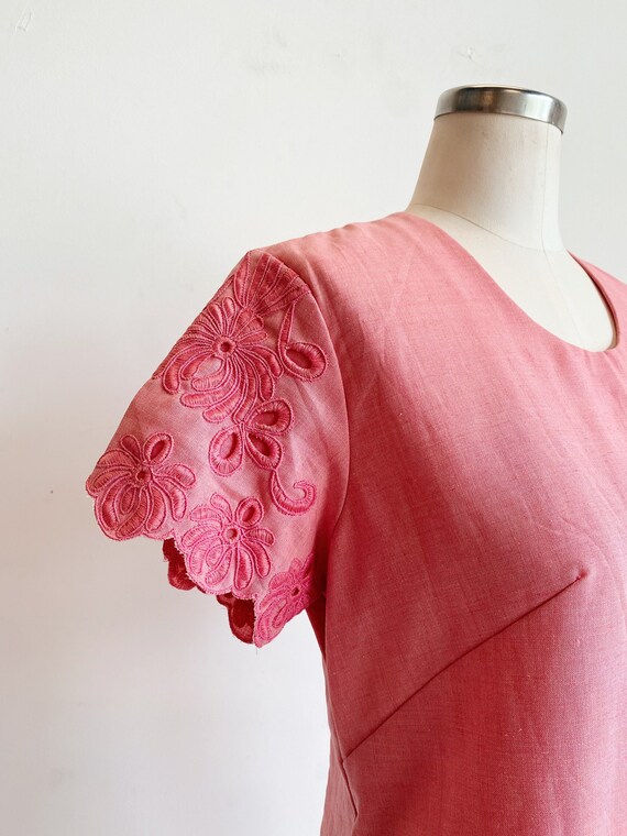 Vintage 50s 60s Handmade Pink Embroidered Mini Dr… - image 6