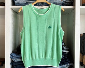 Vintage Courreges Mint Green Sweater Vest | Size M L | Womens V-Neck Lightweight Knit