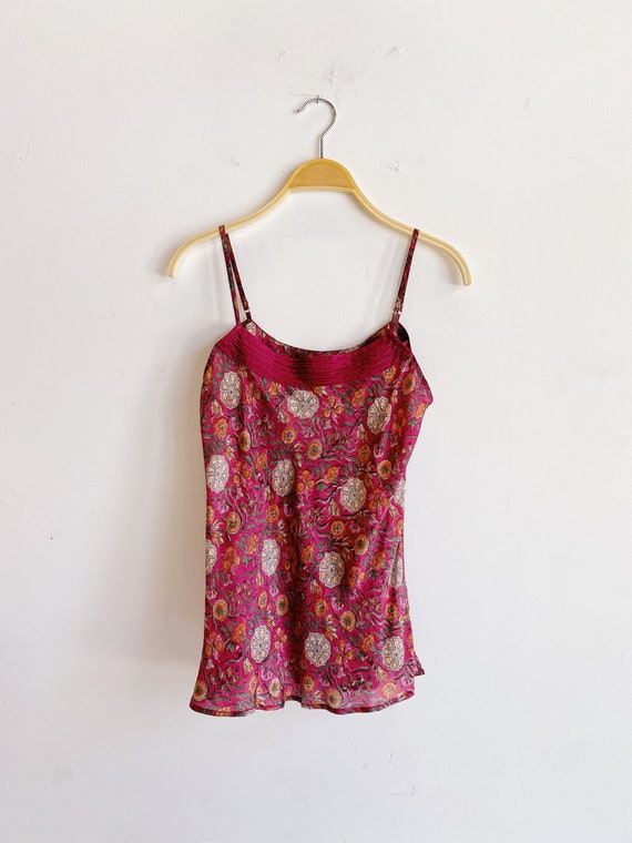 90s Y2K Block Print Floral Silk Camisole Size Larg