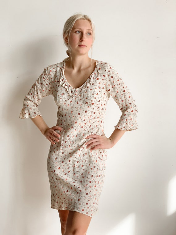 90s Beige Floral Baby Doll Dress