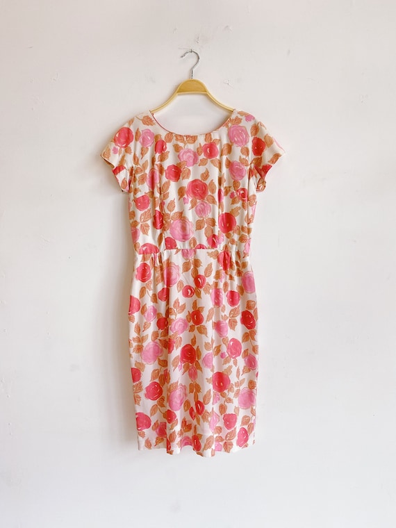 50s 60s Flair of Miami Floral Rose Sheath Dress Size Medium | Etsy