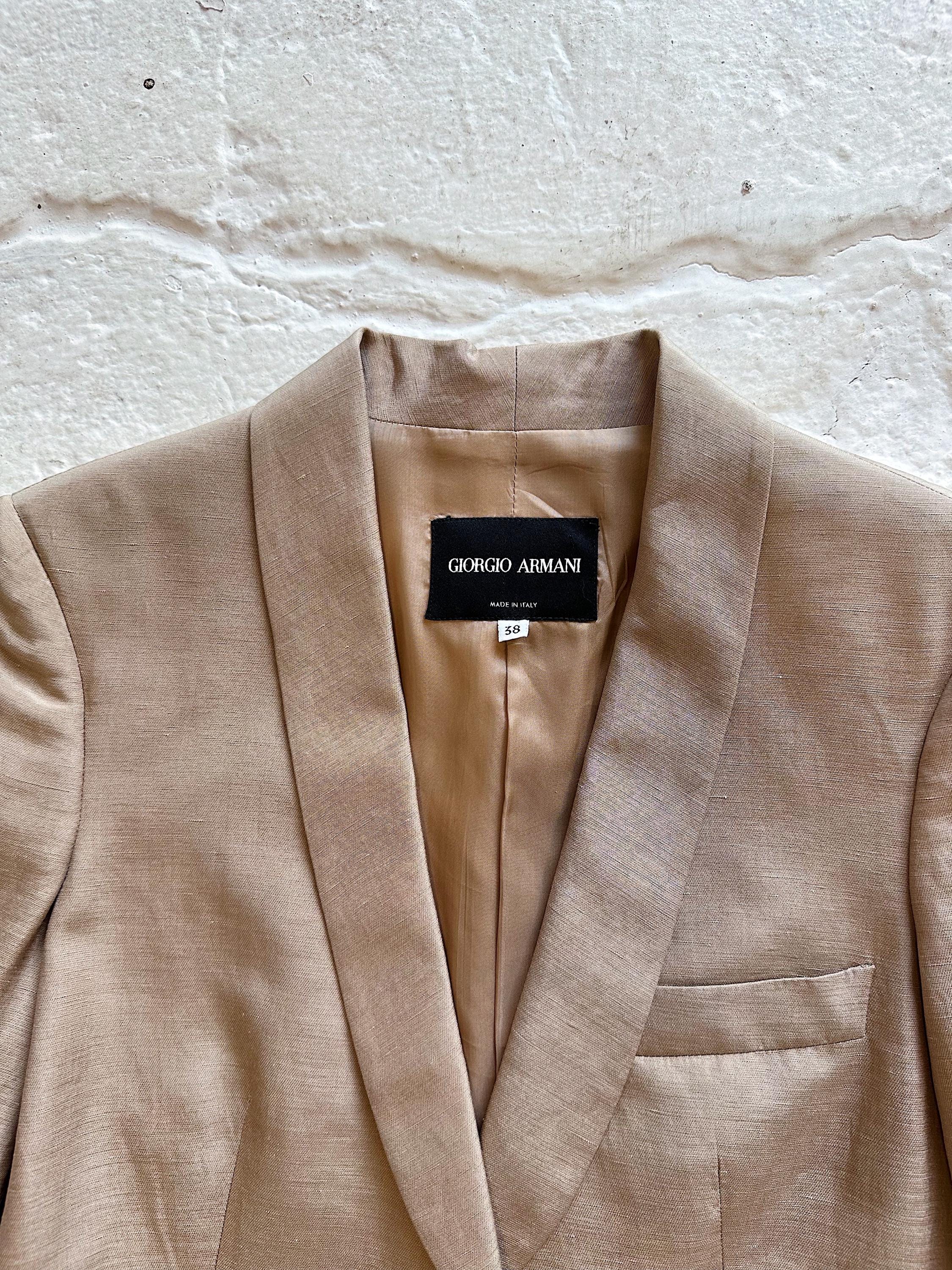 Vintage Giorgio Armani Silk Linen Blend Blazer Size XXS XS Beige